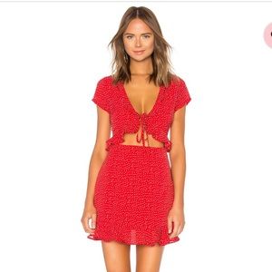 Red polka dot peek a boo dress
